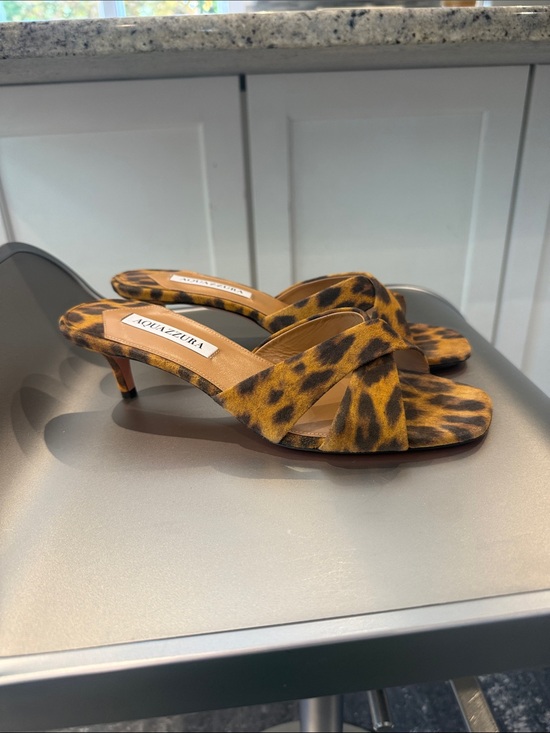 Aquazzura Shoes - NIB Aquazzura Divine Leopard-Print Kitten Heel Sandals 50 mm